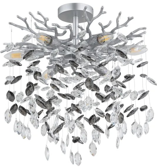 Globo 64138DS - Lustră pe tijă QUEENA 6xE14/40W/230V argintie