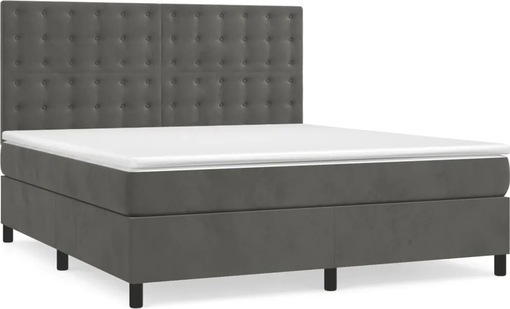 vidaXL Pat box spring cu saltea, gri închis, 180x200 cm, catifea