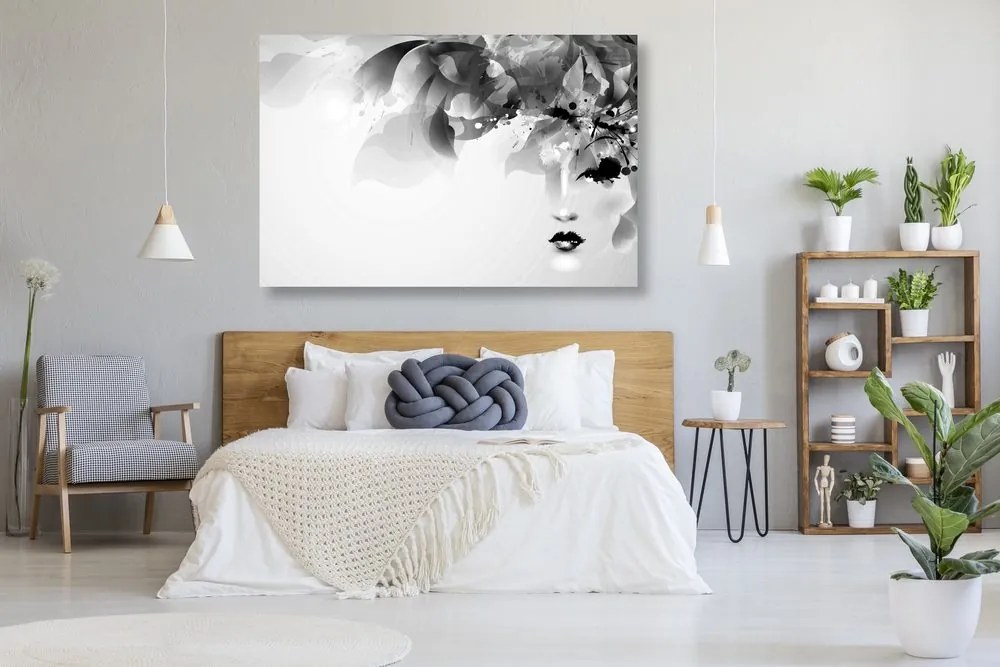 Tablou chip feminin la modă cu elemente abstracte în alb-negru