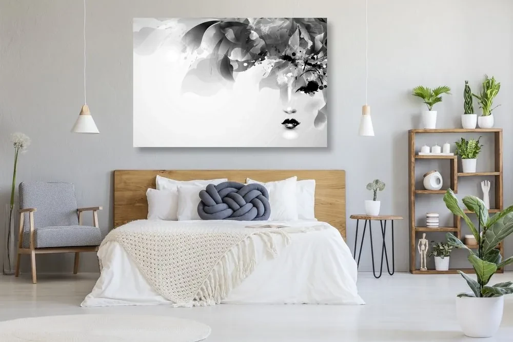 Tablou chip feminin la modă cu elemente abstracte în alb-negru