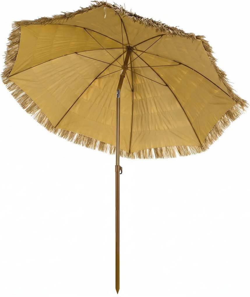 Outsunny Umbrelă de plajă cu franjuri din paie Ø178 cm cu înclinare înălțime reglabilă UV50+ husă de transport Maro Deschis | Aosom Romania