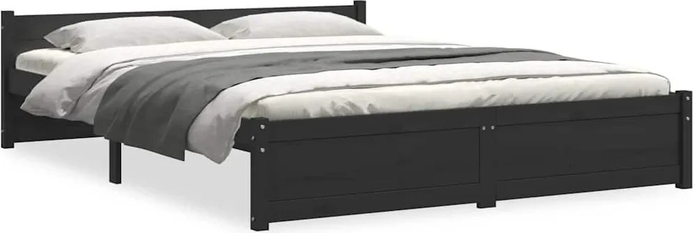vidaXL Cadru de pat dublu, negru, 135x190 cm, lemn masiv