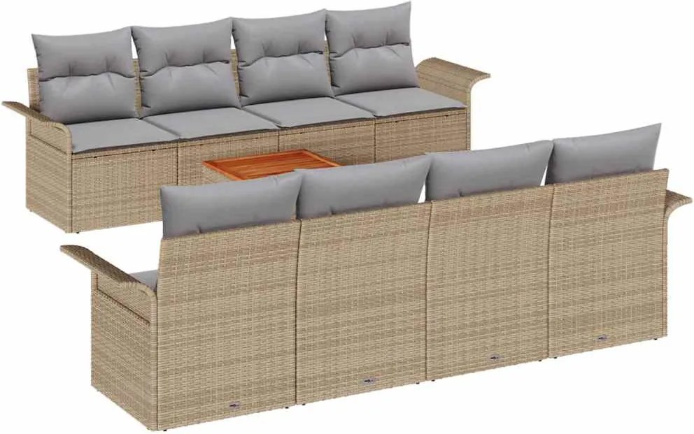 vidaXL Set de canapele pentru grădină cu pernă 9 pcs Bej poliratan