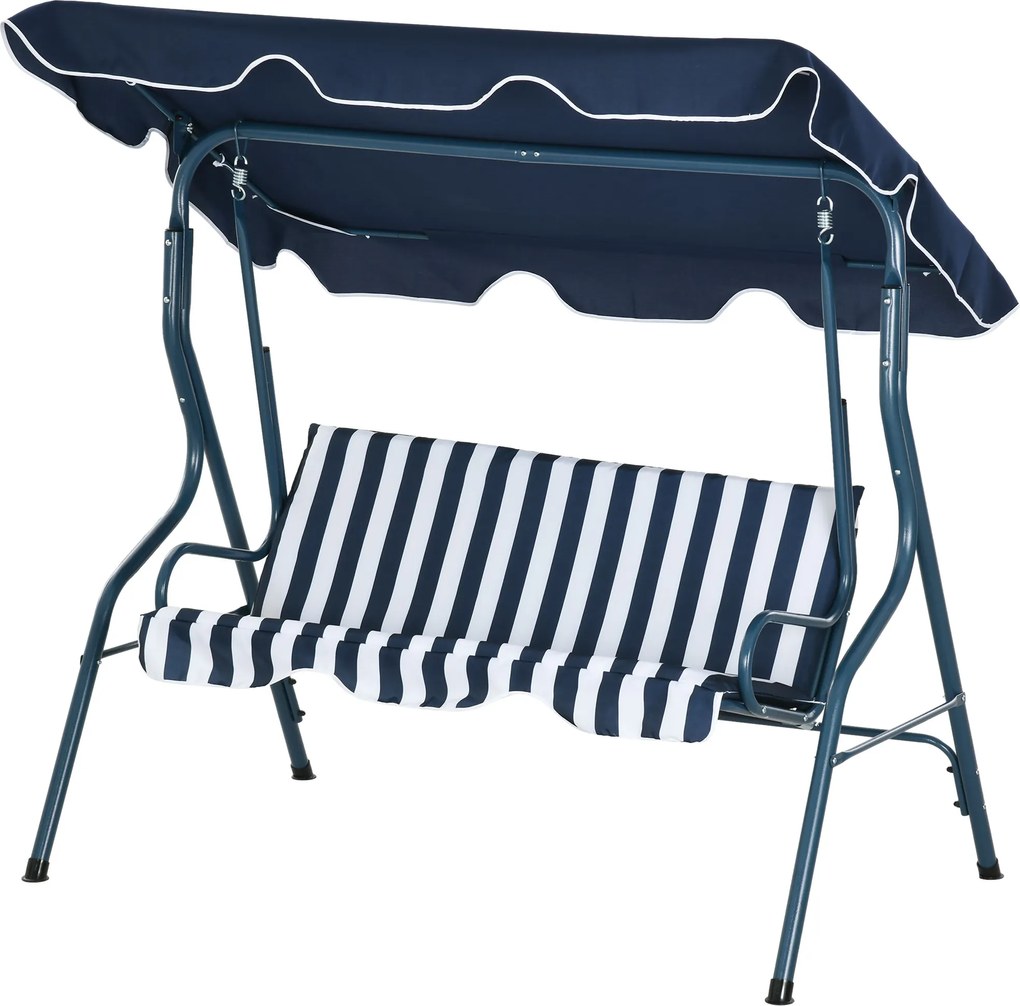 Outsunny Balansoar de Grădină 3 Locuri Acoperiș impermeabil Înclinare reglabilă Perne Șezut Spătar Albastru alb în dungi | Aosom Romania