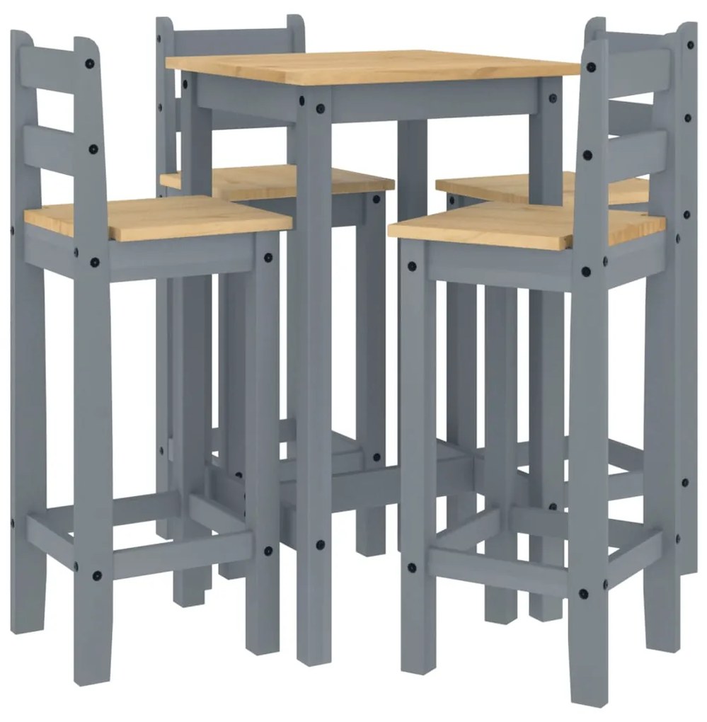 3217070 vidaXL Set mobilier de bar, 5 piese, gri, lemn masiv de pin