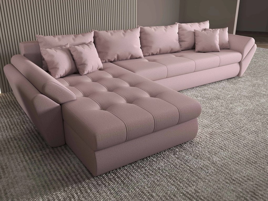 Colțar extensibil dumonde cu ladă de depozitare si sezut confortabil din spuma high-density, Loana XL Enjoy Flamingo 335x185 cm