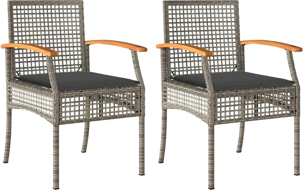 vidaXL Scaune de grădină cu perne, 2 buc., gri, poliratan/lemn acacia