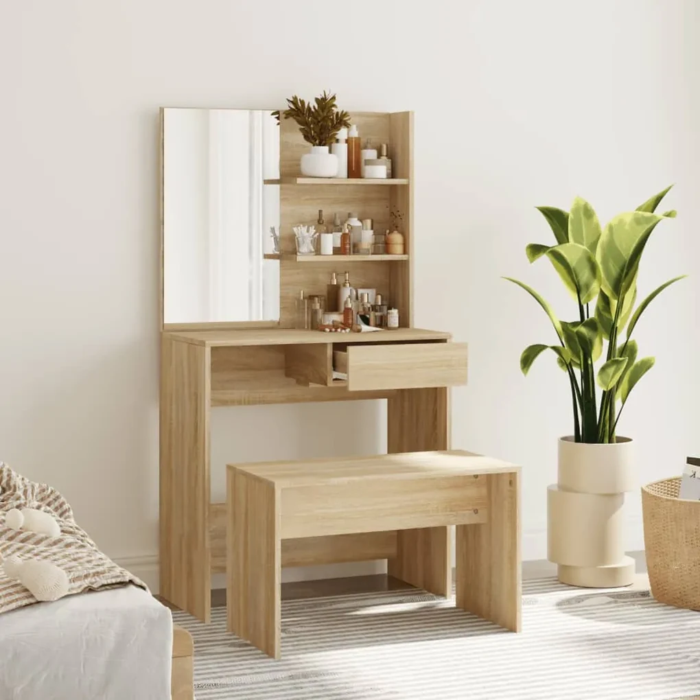 3114141 vidaXL Set măsuță de toaletă, stejar sonoma, 74,5x40x141 cm
