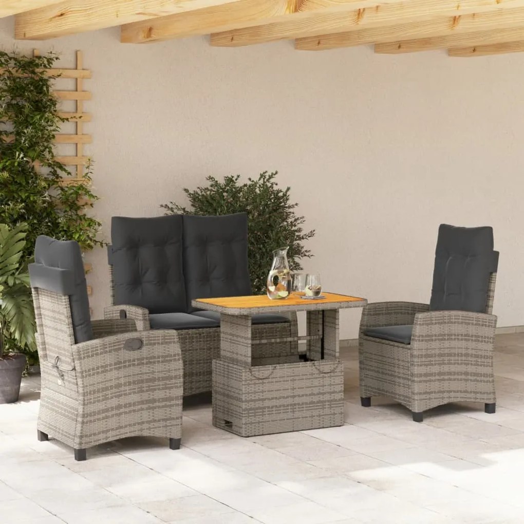 3277407 vidaXL Set mobilier de grădină cu perne, 4 piese, gri, poliratan