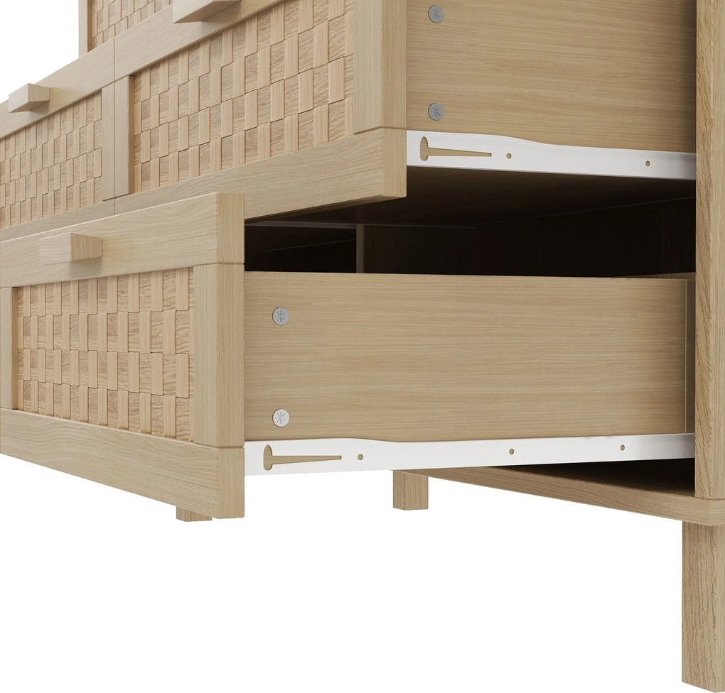 Comodă cu șase sertare din ratan, dulap de dormitor versatil cu spațiu generos de depozitare, 120x40x75 cm, Culoare naturală