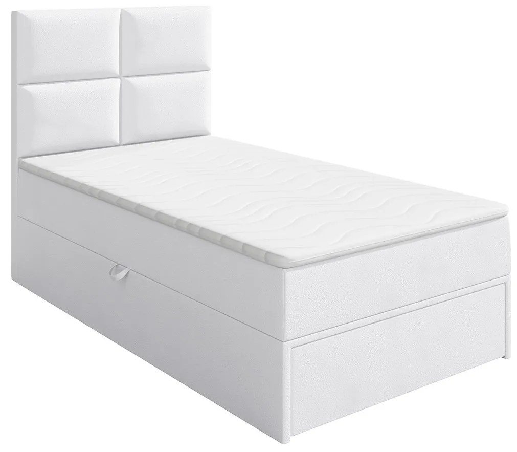 Pat de o persoană 100 cm Hills 1 (Alb ) (cu somieră, saltea și sp. depozitare). Promo -17%. 1070131