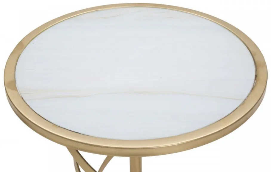 Masuta auxiliara carrara alb/aurie din metal si MDF, ∅ 38 cm, Spiral Mauro Ferretti