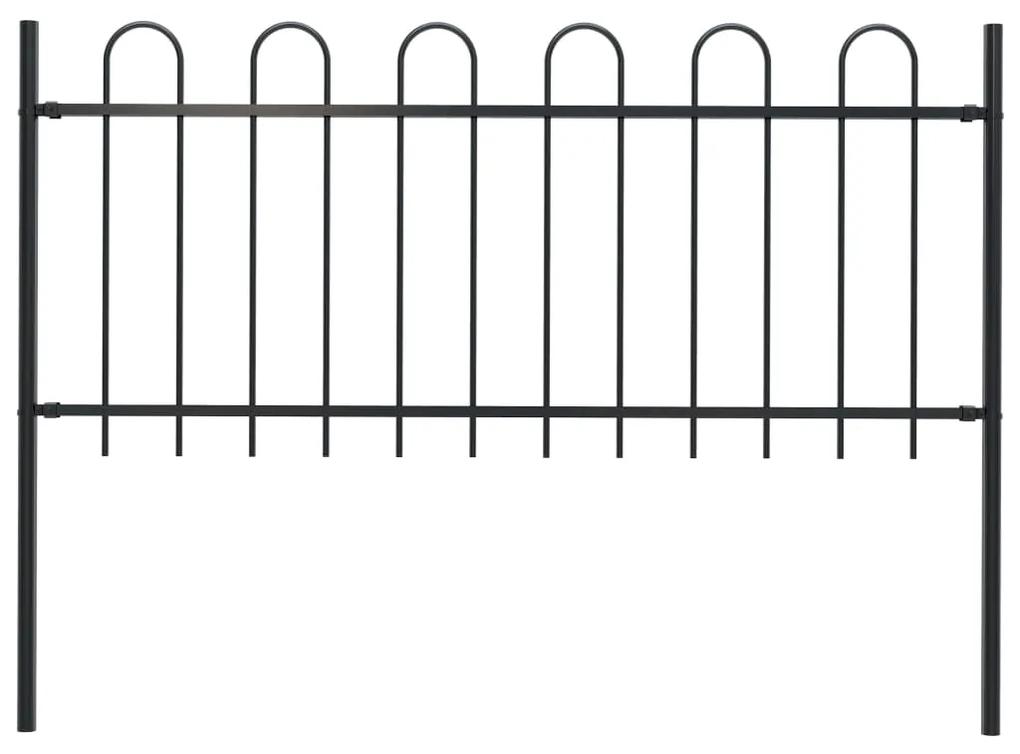 Gard de gradina cu varf curbat, negru, 1,7 m, otel 1, 1 m, 1.7 m