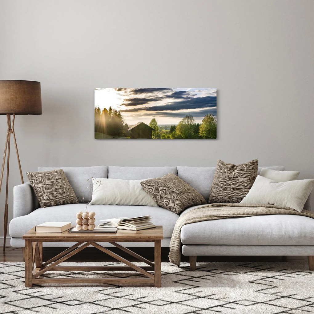Tablou cu cabana pe luncă (120x50 cm)