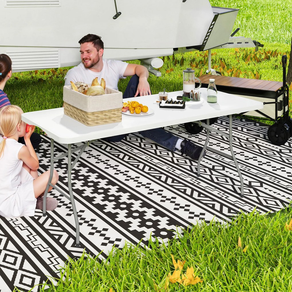 Outsunny Masă de Camping Pliabilă cu Mâner, Cadru Metalic și Blat din Plastic, 180x74x74 cm, Alb | Aosom Romania