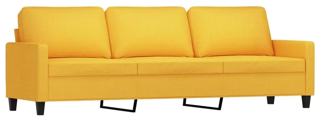 Canapea cu 3 locuri si taburet, galben deschis, 210 cm, textil