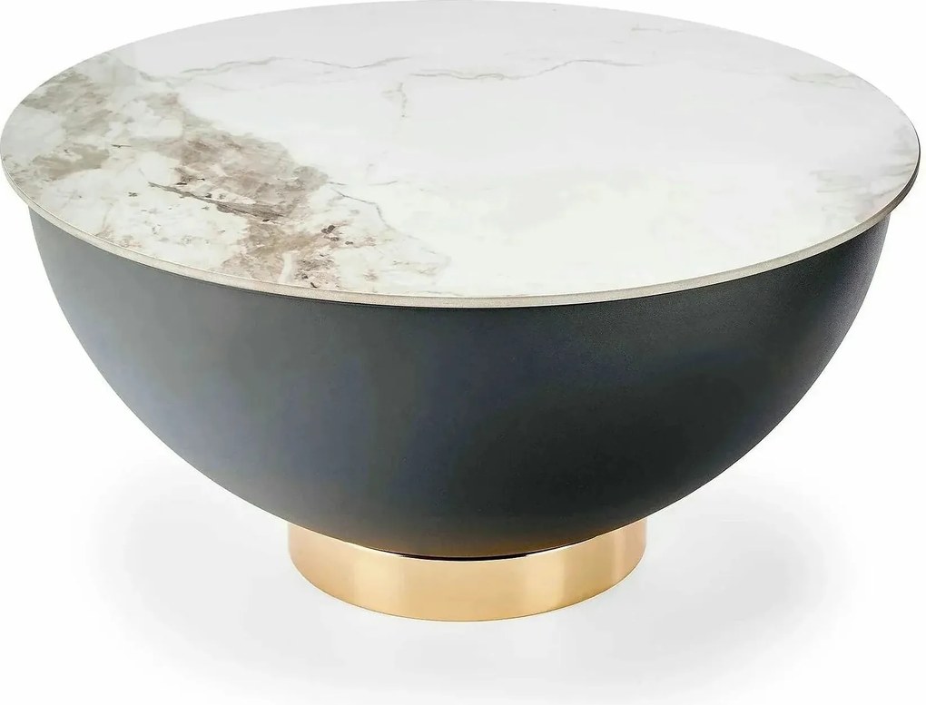 Masuta cafea CECILIA, alb cu efect de marmura/gri/auriu, ceramica/otel