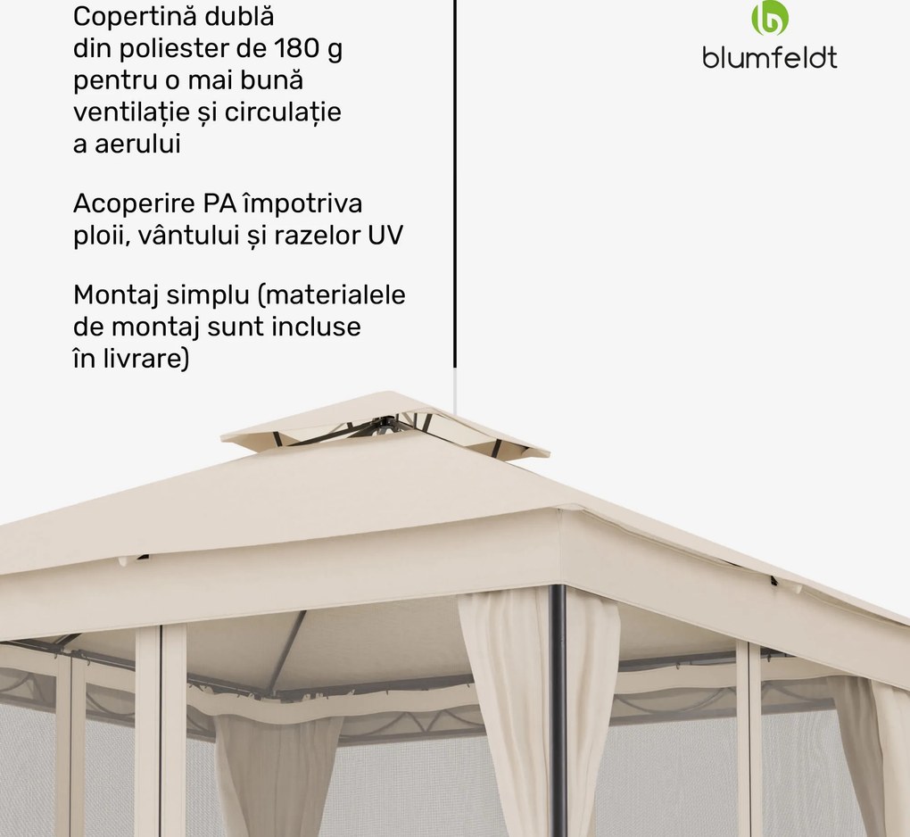 Blumfeldt Foișor Mondo Dual 3x3 cu acoperiș dublu și plasă pentru insecte