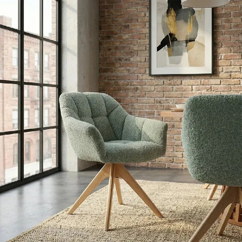 Scaun pivotant PAPILLON tesatura boucle verde salvie/ stejar