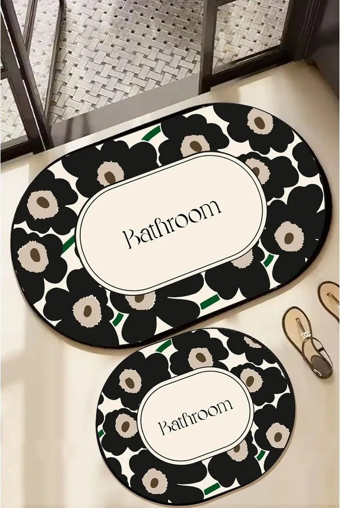 Covorașe de baie negre/bej 2 buc. 60x100 cm Oweld – Foutastic