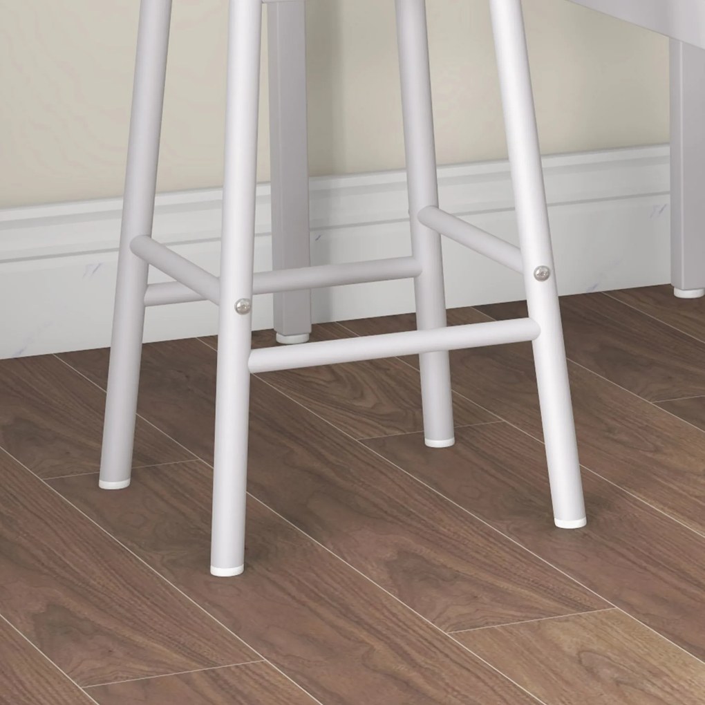 HOMCOM Set masă înaltă de bar + 2 taburete structură din oțel blat aspect lemn natural 2 persoane alb | Aosom Romania