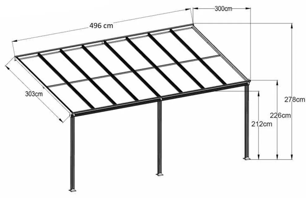 Pergole gradina, ForGarden P-496-1, cu acoperiș transparent, 303 cm x 496 cm