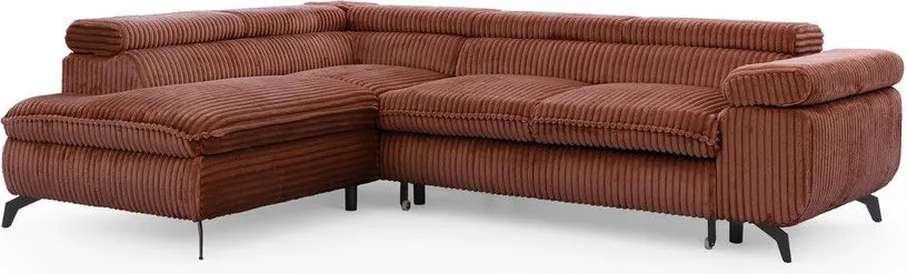 Colțar teracotă cu tapițerie din catifea reiată (cu colț pe partea stângă/în formă de ”L”) Marbeya – Ropez