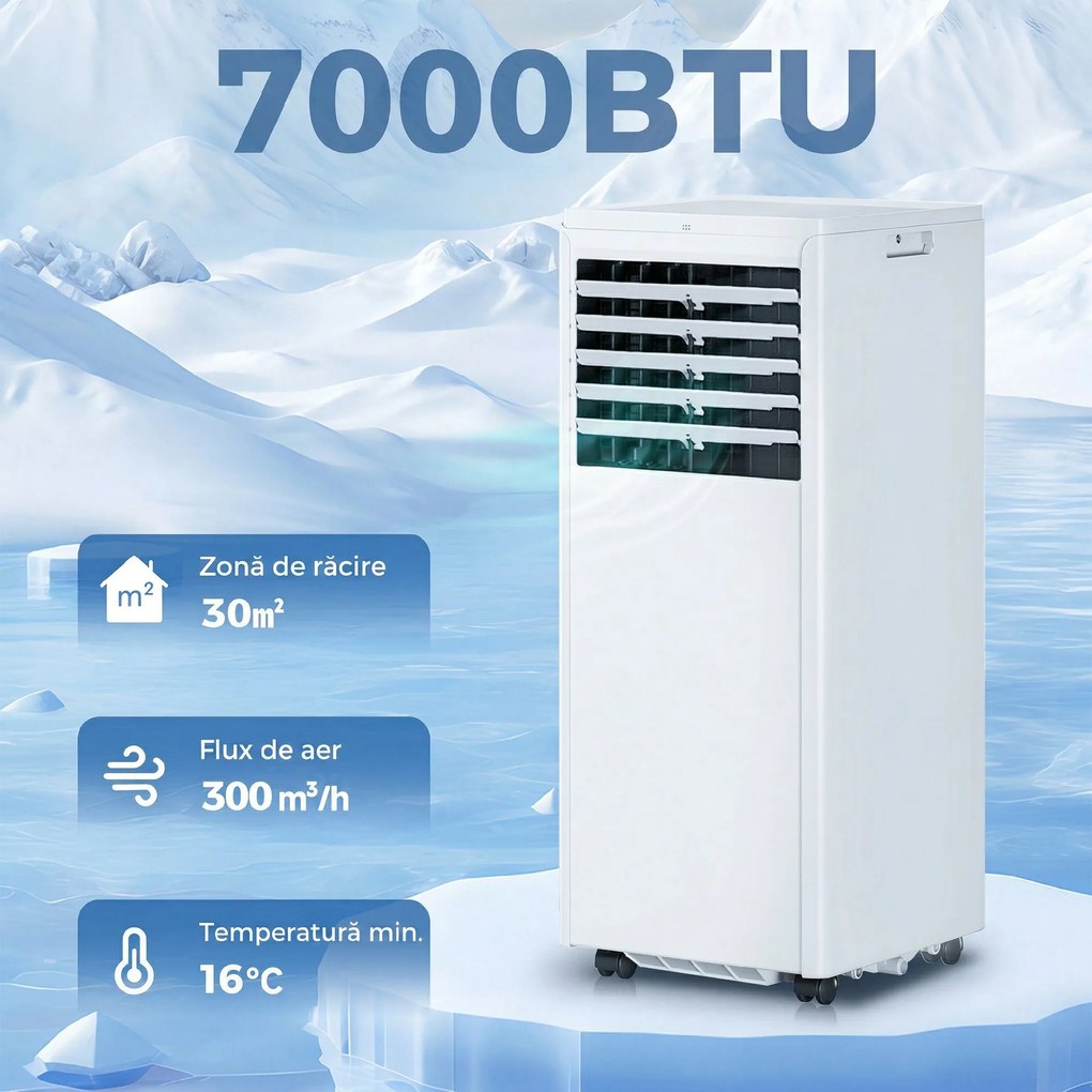 HOMCOM Aparat de Aer Condiționat Portabil 7000 BTU, Unitate 4-în-1 cu Răcire, Dezumidificator, Ventilator, Mod Noapte | Aosom Romania