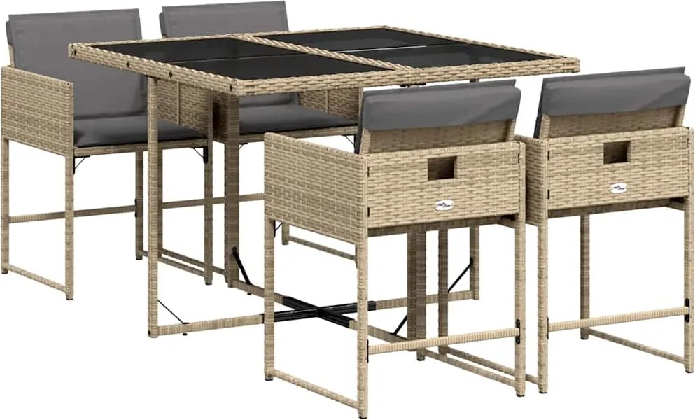 vidaXL Set mobilier pentru grădină, 5 piese, cu perne, bej, poliratan