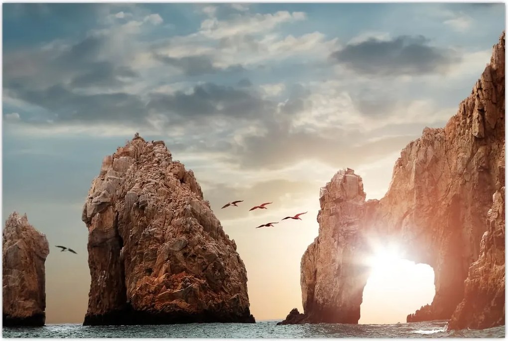 Tablou - Apus de soare peste stânci (90x60 cm)