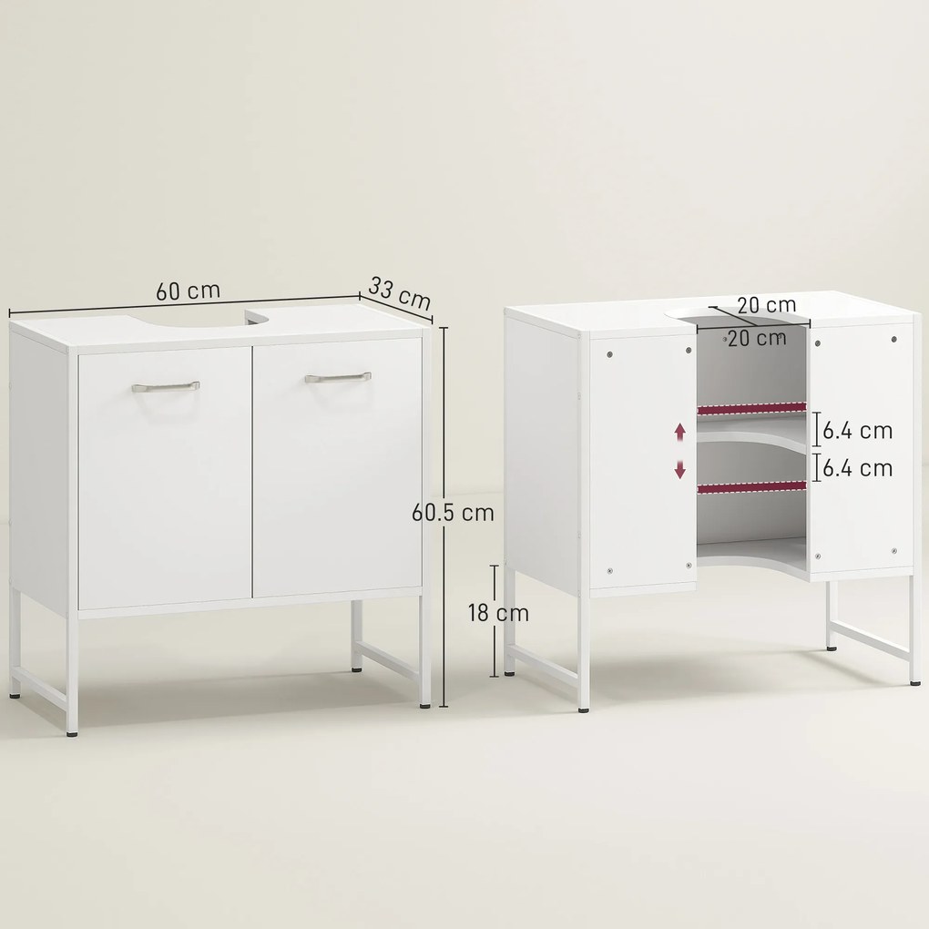 HOMCOM Dulap pentru sub lavoar, mobilier de baie cu 2 uși cu închidere lentă și raft reglabil, alb | Aosom Romania
