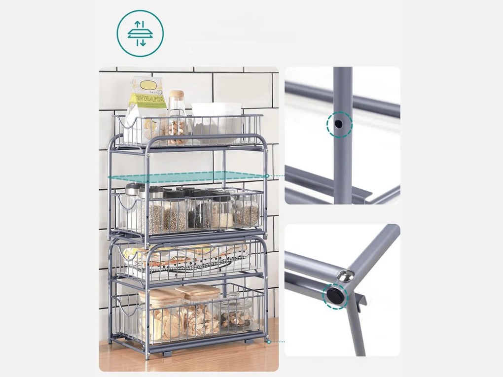 Organizator cu cosuri detasabile SOLIDO stivuibil, gri