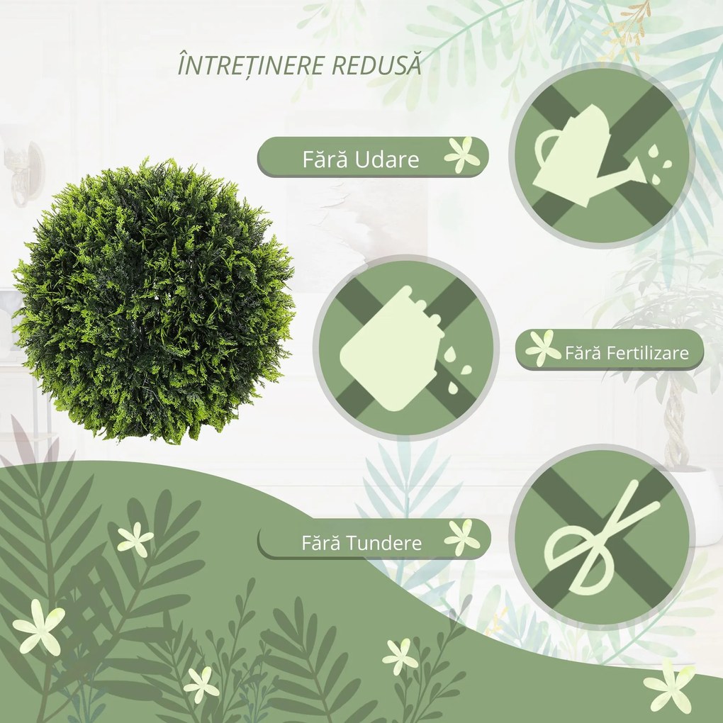 HOMCOM Set de 2 Plante Artificiale Sferice de Cedru, Plante Fictive Anti-UV, Ø45 cm, Verde | Aosom Romania
