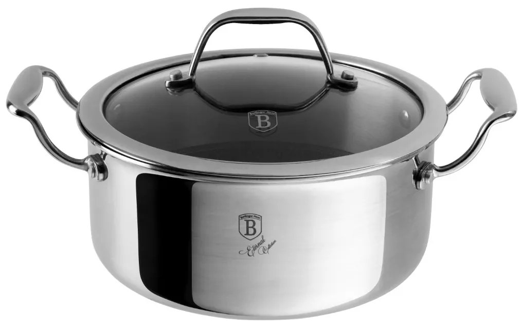 Oală inox cu capac 20 cm, 2.7 L Berlinger Haus BH 8508, Eternal Collection, strat Eterna rezistent, antiaderentă, pentru toate plitele