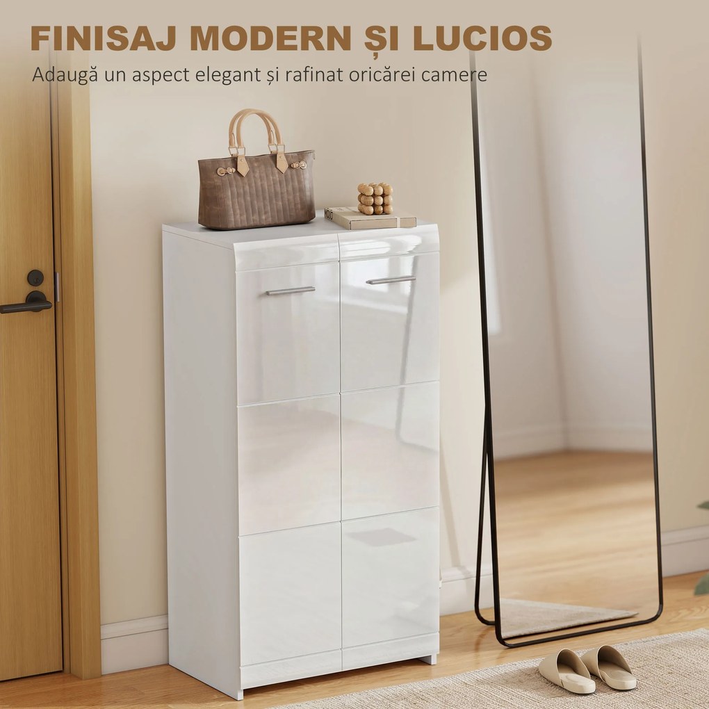 HOMCOM Dulap pentru Pantofi Lucios, Mobilier Modern cu Rafturi Reglabile pentru Hol, Coridor, Capacitate 10 Perechi, Alb | Aosom Romania