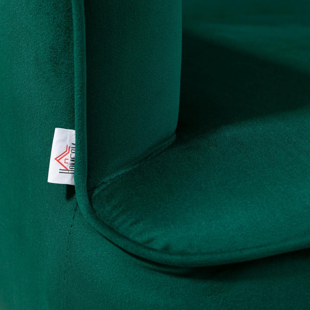 Fotoliu dormitor din material textil cu efect catifea cu picioare din otel auriu, 62x69x75 cm, verde HOMCOM | Aosom RO