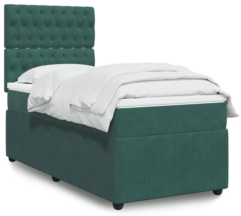 3294571 vidaXL Pat box spring cu saltea, verde închis, 100x200 cm, catifea