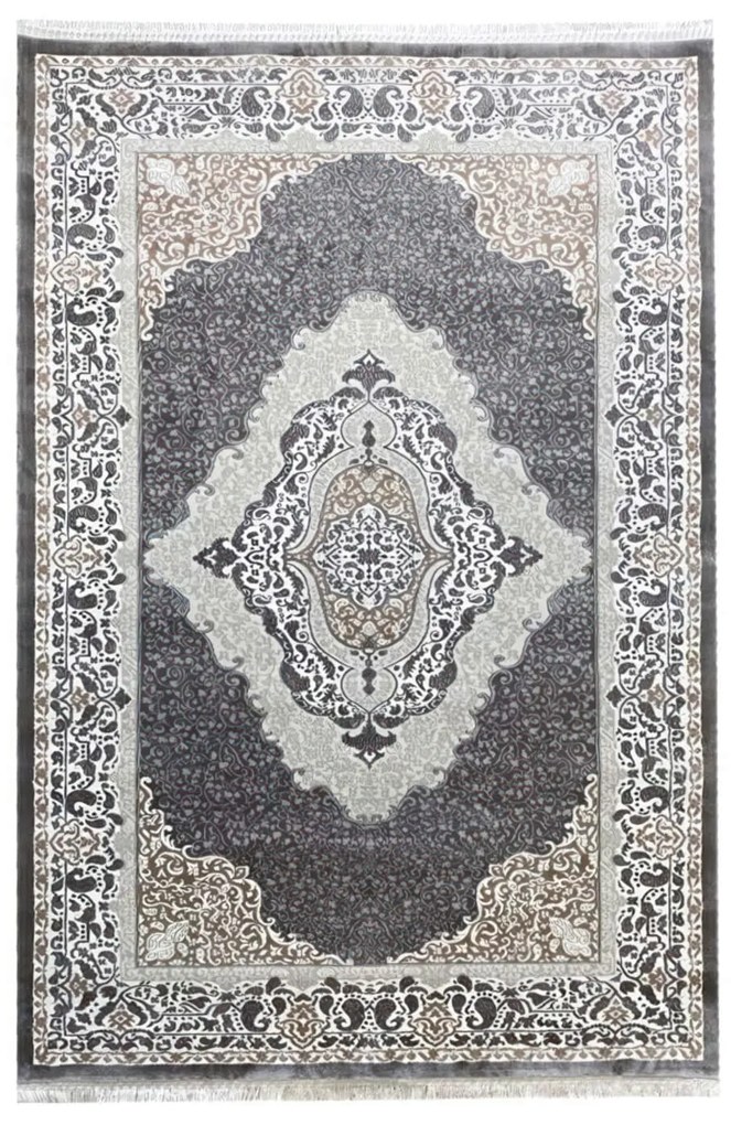 80x150 cm Covor living/dormitor, 70% Polyester și 30% Bumbac, Design Clasic Traditional, Gri, Densitate 2800 gr/m2