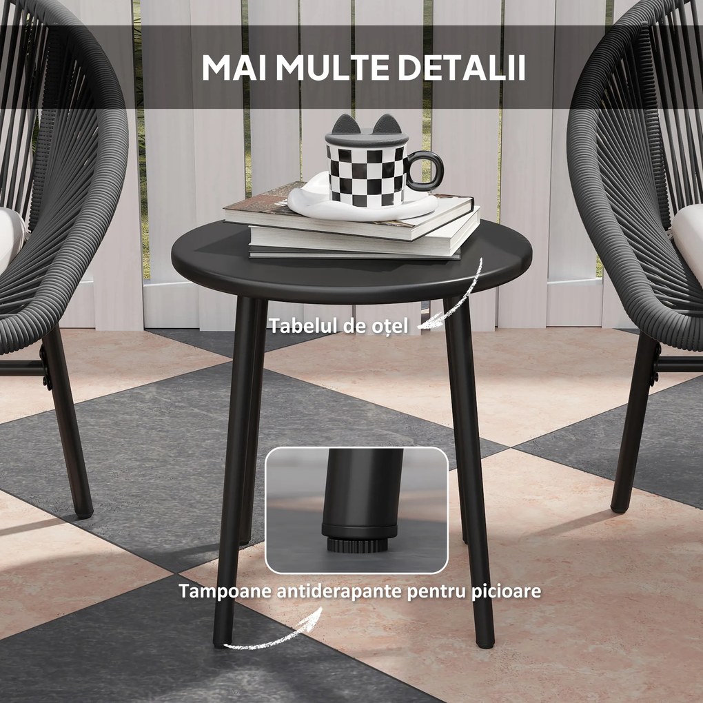 Outsunny Set Bistro pentru Terasa din 3 Piese, Set cu Perne Moi pentru Sezut, Set de Mobilier din Rachita, Negru | Aosom Romania