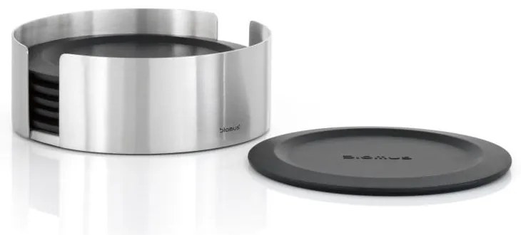 Coasters negre/argintii cu suport 6 buc. din silicon Lareto – Blomus