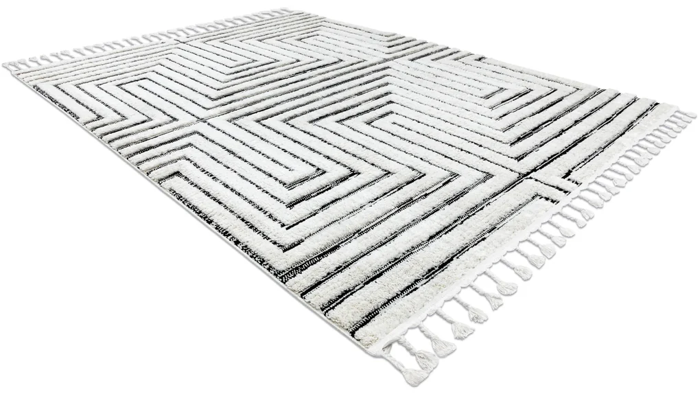 Covor SEVILLA Z788B labirint, greacă alb / antracit Franjuri Berber shaggy