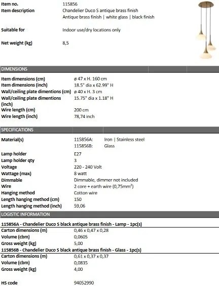 Lustra suspendata design LUX Duco S, alama antica 115856 HZ