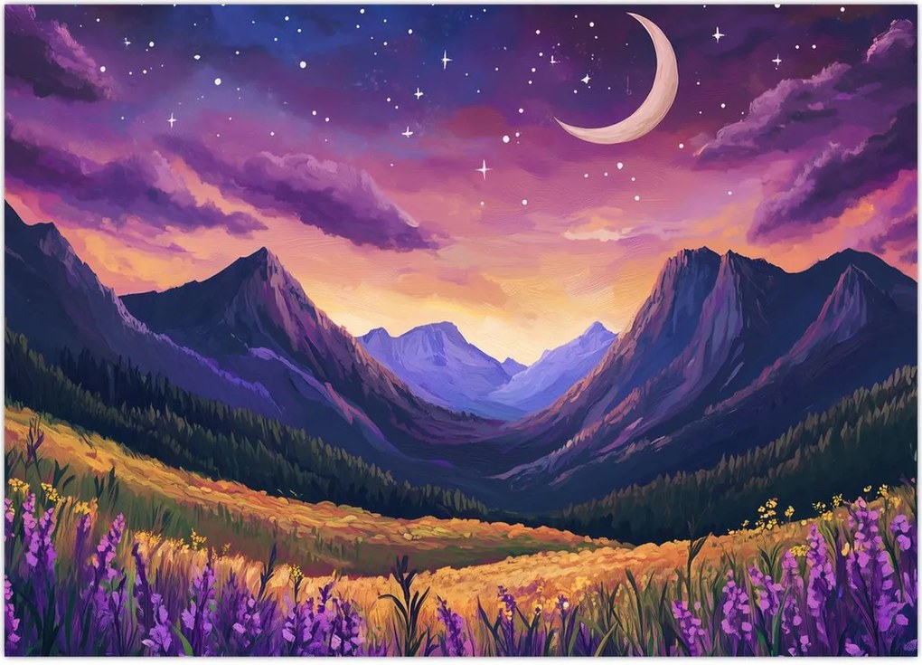 Tablou pe sticlă - Peisaj violet (70x50 cm)