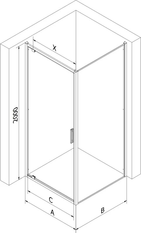 Mexen Exo cabină de duș pivotantă 100 x 100 cm, transparentă, neagră - 8181-100-100-70-00