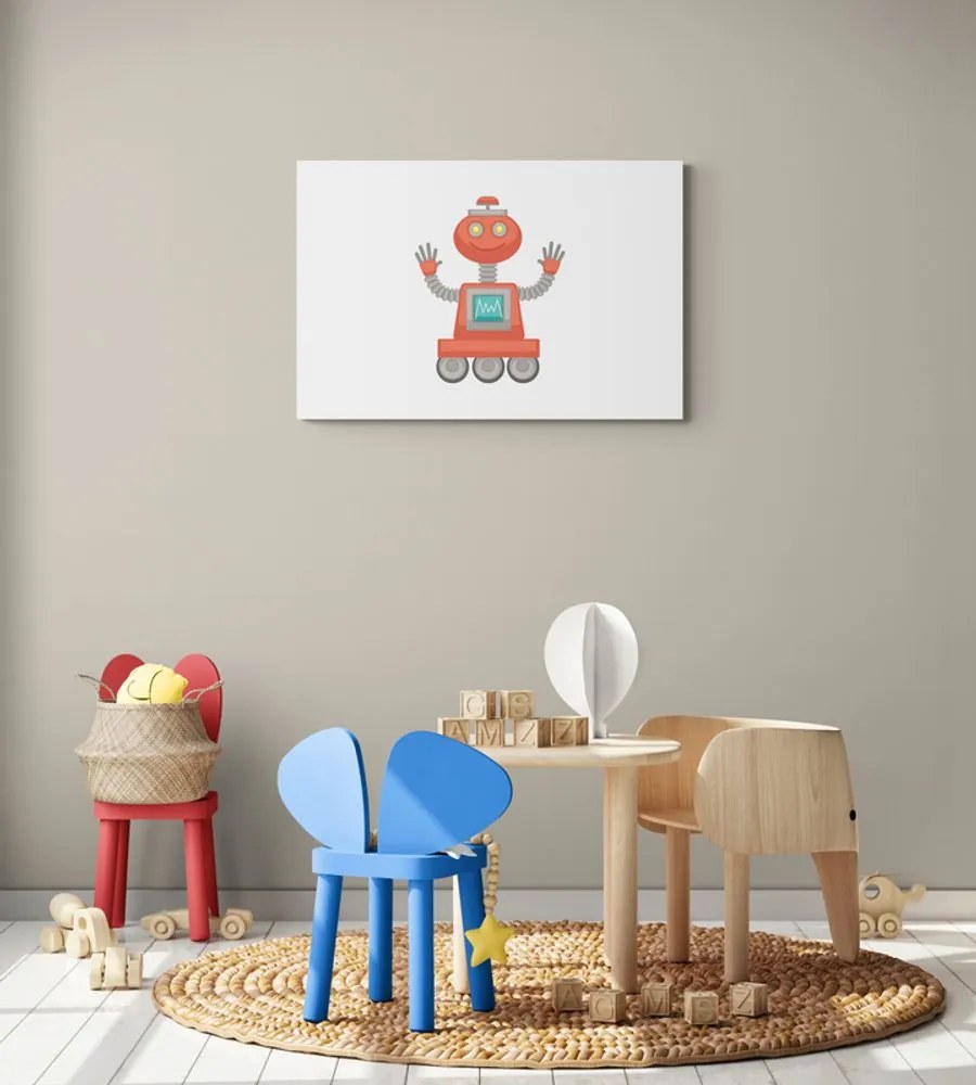 Tablou cu motivul de robot în culoarea roșie