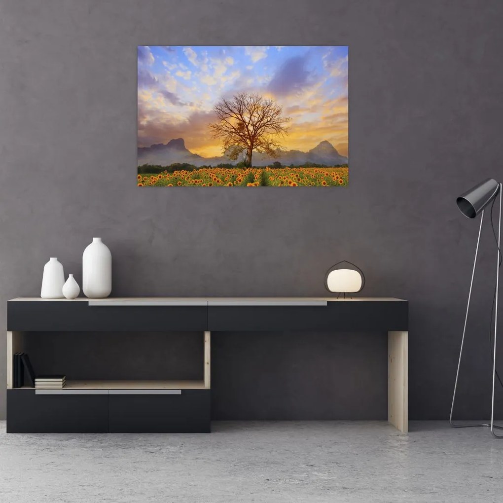 Tablou - Peisaj cu floarea soarelui (90x60 cm)