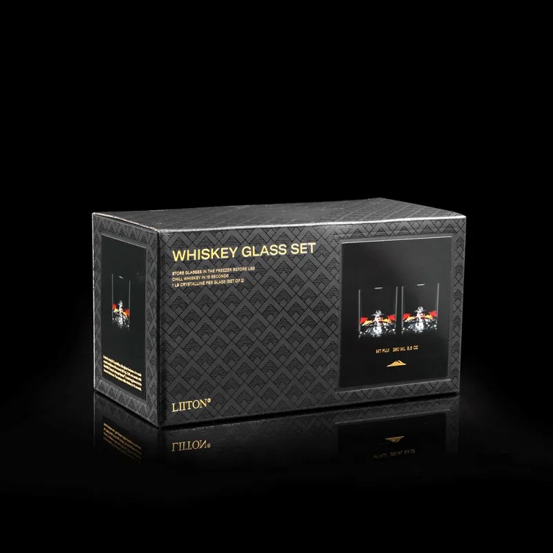 Set de pahare de whisky LIITON L60200 Denali 260 ml, 2 buc., pereți îngroșați, fund 3D în formă de vârful Fuji, transparent