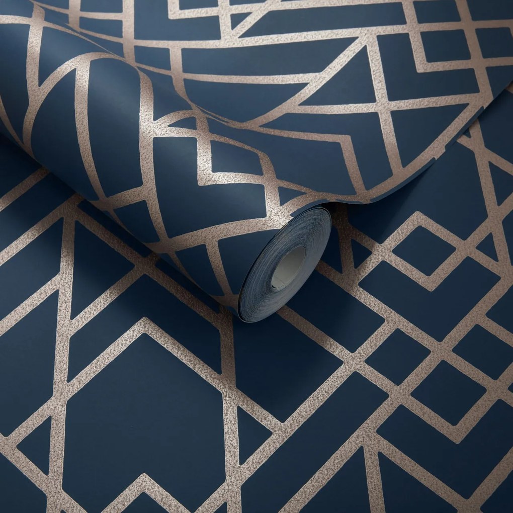 Tapet Metro, Midnight Blue Luxury Geometric, 1838 Wallcoverings, 5.3mp / rola