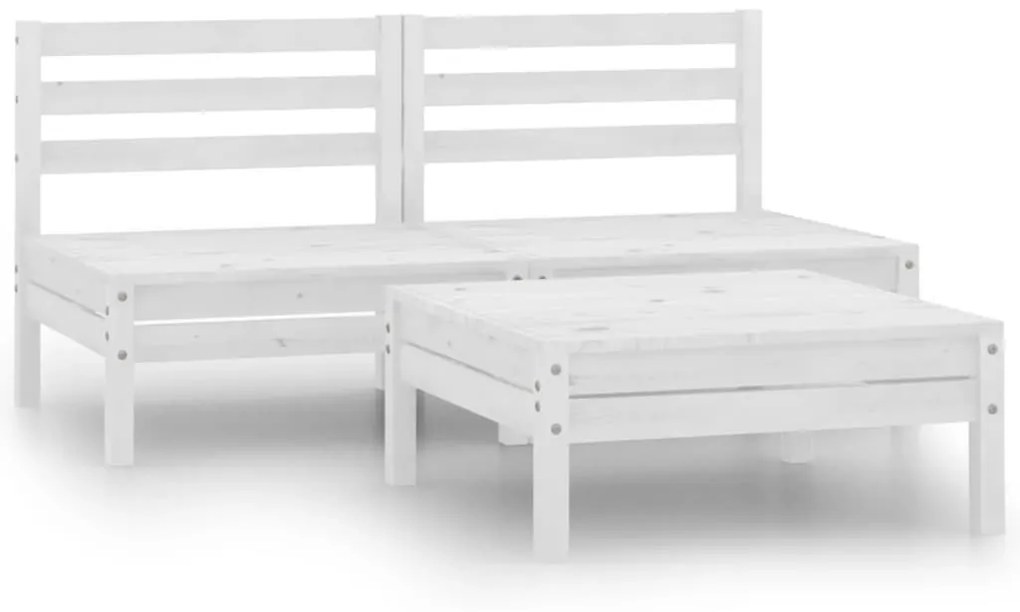 3082378 vidaXL Set mobilier de grădină, 3 piese, alb, lemn masiv de pin