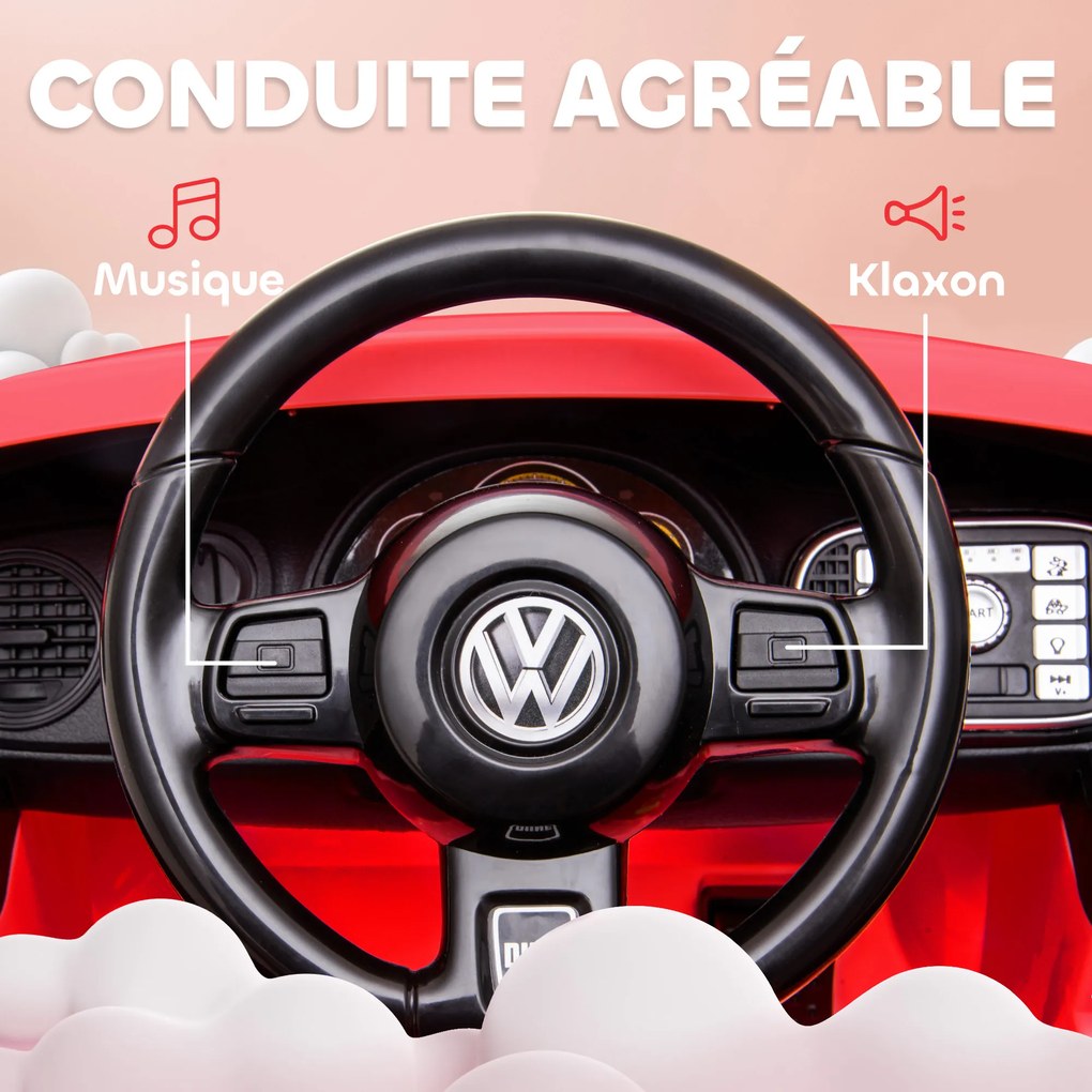 AIYAPLAY Mașină electrică 12V sub Licență Volkswagen Beetle cu telecomandă, viteză 3-5 km/h, 3-5 ani, roșu | Aosom Romania